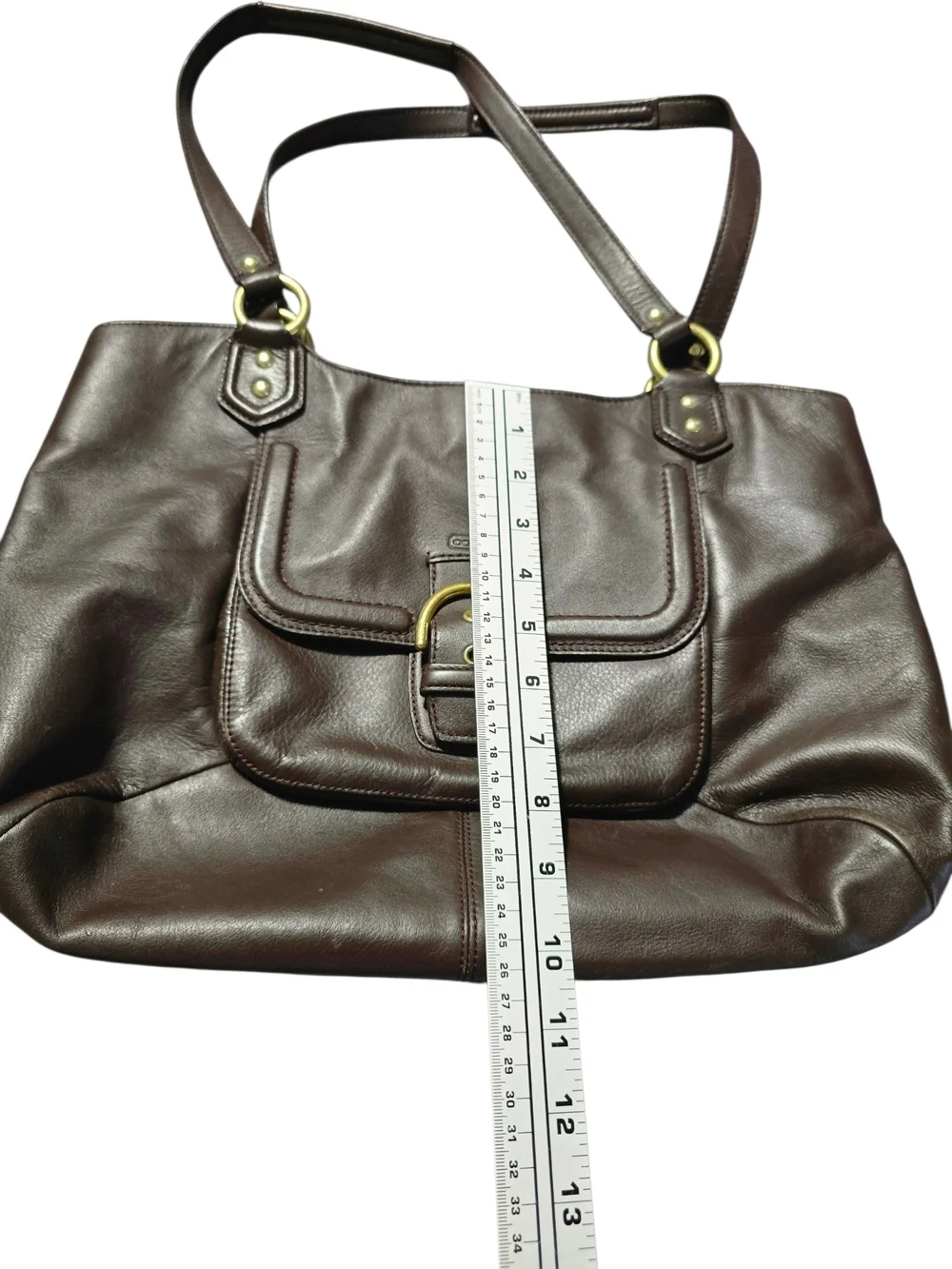 Coach Dark Brown Leather Shoulder Bag with Front Buckle